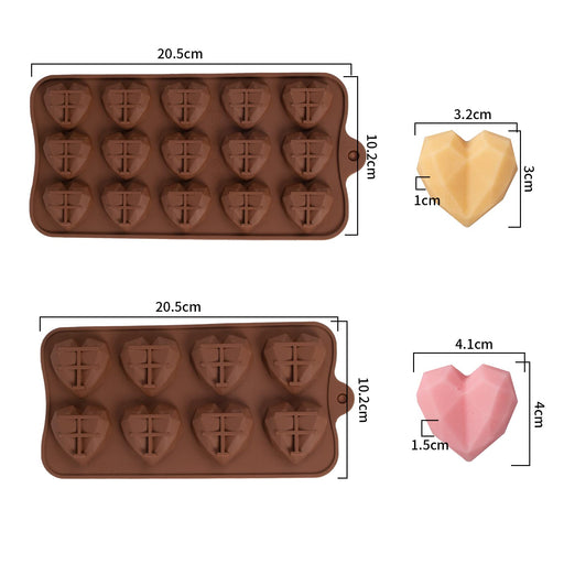 Valentine's Day Diamond Heart Shape Silicone Cake Mold and Silicone Letter  Mold and Number Chocolate Mold with 8 Pieces Mini Wooden Hammers for Home
