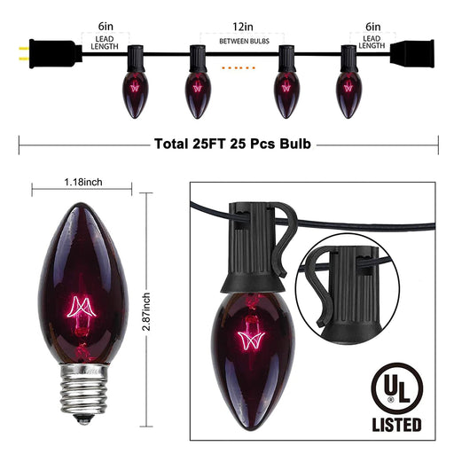 C9 Clear Christmas Lights 25Ft Outdoor Christmas String Light With 26 —  CHIMIYA