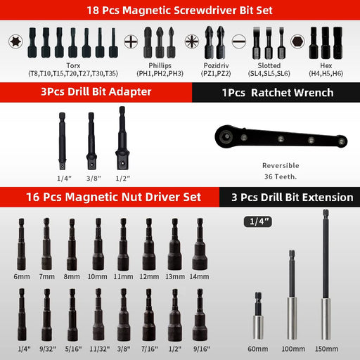 40pcs Power Nut Driver Set and Screwdriver Bit Set, GMOKYY 1/4 Hex Dr —  CHIMIYA