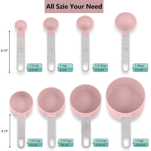 Cook with Color Measuring Cup Set - 9 Pc. Nesting Stackable Liquid Measure Cup, Dry Measuring Cups and Spoons with Funnel and Scraper (Grey and Pink)