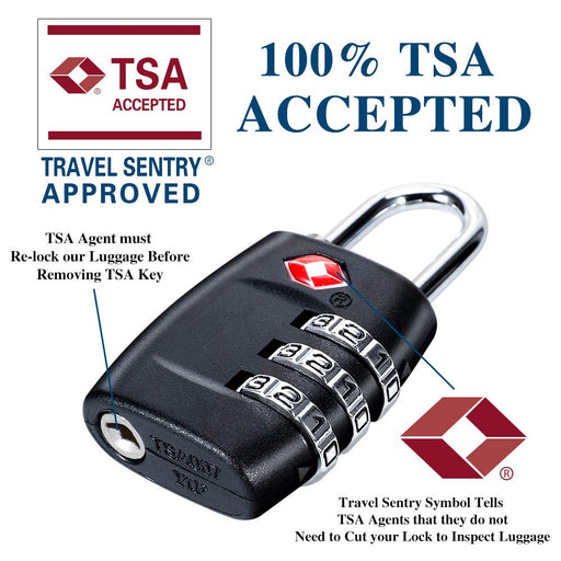 TSA Luggage Locks (2 Pack) - 4 Digit Combination Steel Padlocks - Approved  Travel Lock for Suitcases & Baggage - TSA Lock - Black