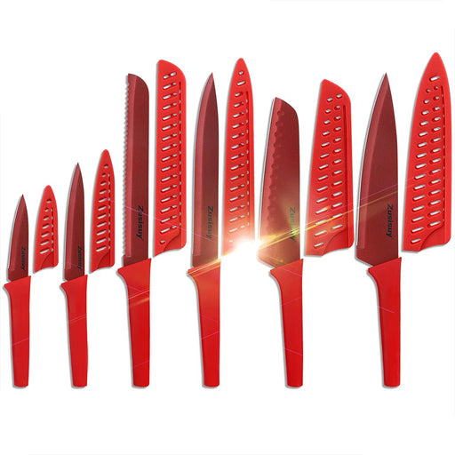 Emeril Lagasse Razor Sharp 2 Piece Chef Knife Set - 5 inch Santoku Knife,  3.5 Inch Stainless Steel Paring Knife, Forged Steel Clad Emerilware - Red