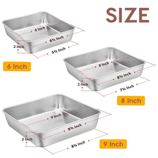 6-Piece Baking Pans set, E-far Stainless Steel Bakeware Set for Oven,  Include 8-Inch Cake Pan/Rectangle Baking Cookie Sheet/Muffin/Loaf Pan,  Non-Toxic