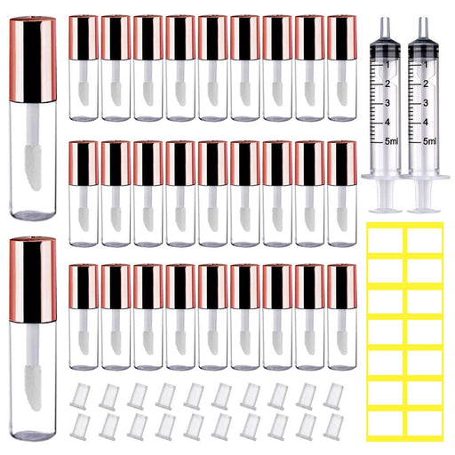 AMORIX 50PCS Lip Gloss Tubes Empty 10ml Pink Cap Lip Gloss Containers Lip  Balm Tubes Cute Squeeze Tubes Lipgloss Making Supplies + 2 x 20ml Syringes  Tag Labels for Lip Gloss Base