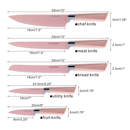 Styled Settings Pink Knife Set with Magnetic Knife Block - 6 PC