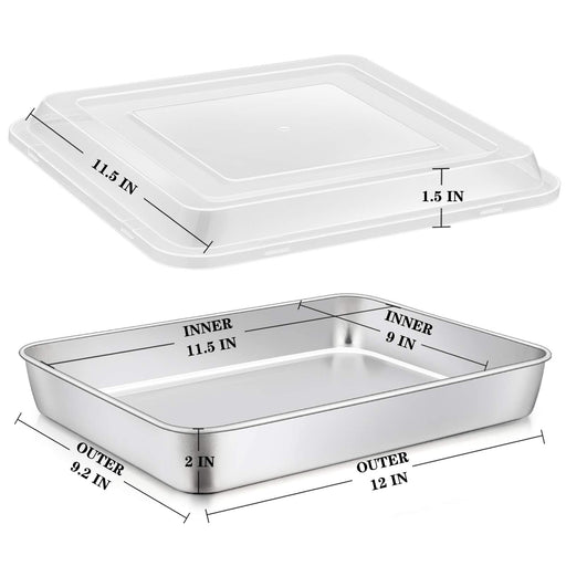 E-far 8 x 8-Inch Baking Pan with lid, Square Cake Brownie Baking Pans  Stainless Steel Bakeware Set of 2, Non-toxic & Healthy, Easy Clean &  Dishwasher