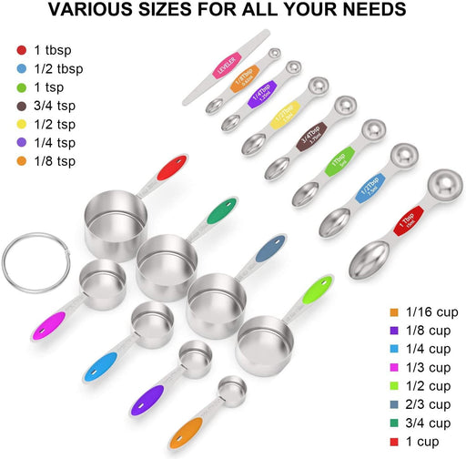 Magnetic Measuring Spoons Set Stainless Steel with Leveler, 8pcs Multicolors Measuring Cups Set for Baking, Measuring Cups and Spoon Set Kitchen