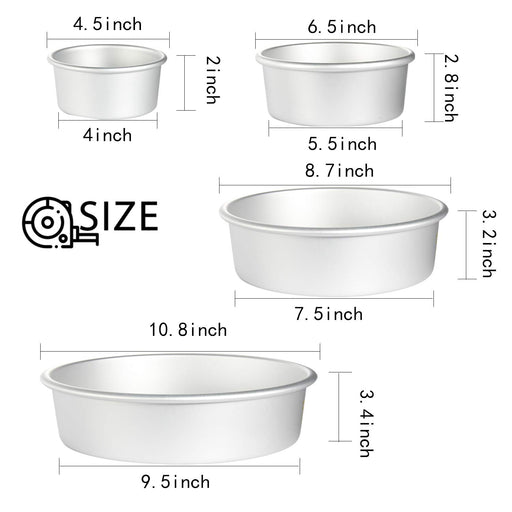 Lawei Round Cake Pan Set - 4 inch 6 inch 8 inch Cake Baking Pans with Removable Bottom, Silver