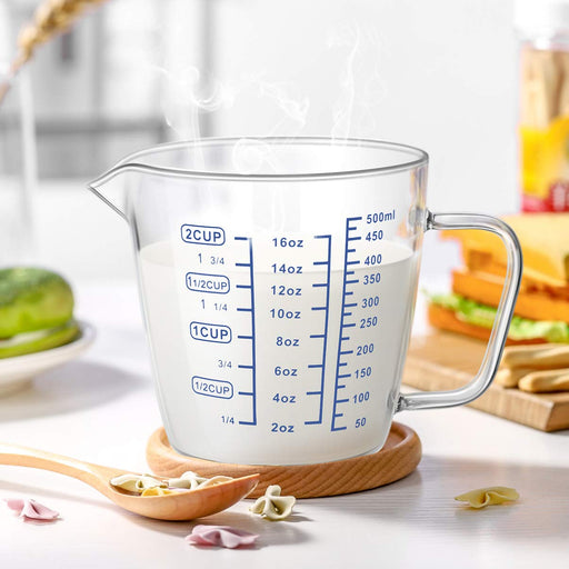 DOITOOL 2 Cup Glass Measuring Cup with Lid, Clear Measuring Cup with  Measurements for Kitchen Bar Home (Microwave Safe, 500ml)