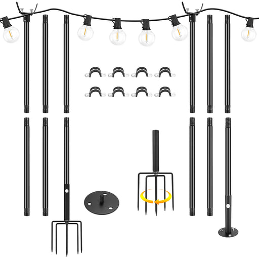 Aulimhti 10Ft Metal Poles with Fork for Outdoor String Lights,2 Pack Light  Stand for Outside Garden,Patio,Wedding,Backyard,Deck,Party