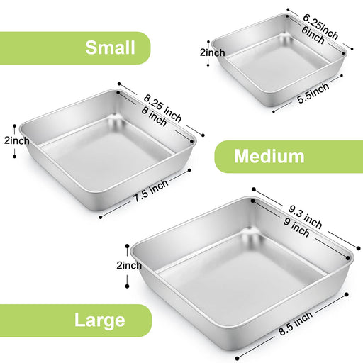 TeamFar 8 Inch Square Baking Pan, Square Cake Brownie Pan Stainless Steel  for Wedding Christmas Party, Healthy & Non Toxic, Durable & Brushed  Surface