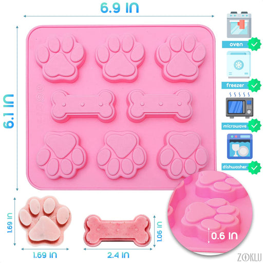 Ausplua 7 Pack Dog Treat Molds, Puppy Dog Paw and Bone Molds, Non-Stick Dog Ice Molds Trays , Reusable Baking Molds for Chocolate, Candy, Cupcake