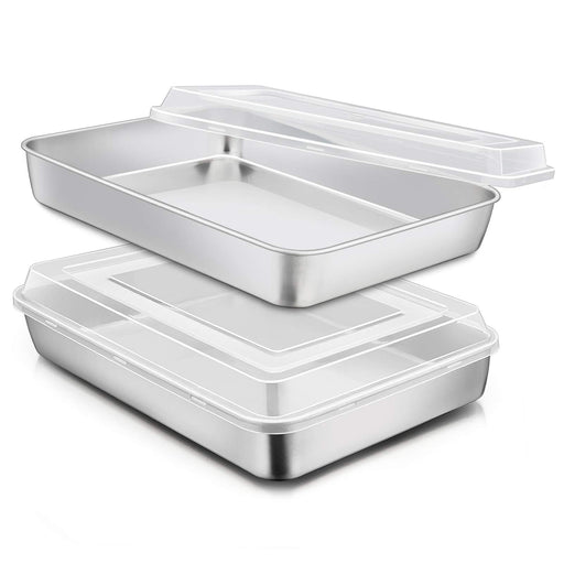E-far 9 Inch Square Cake Pan with lid, 9x9 Baking Brownie Pans Stainless  Steel Bakeware Set of 2, Non-toxic & Healthy, Easy Clean & Dishwasher Safe  