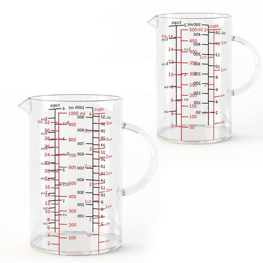 Ackers BORO3.3 High Borosilicate Glass Measuring Cup Set-V-Shaped  Spout，Includes 60ml(2OZ), 120ml(4OZ), and 250ml(8OZ) Glass Measuring Beaker  for
