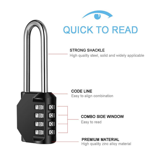 ZGSJ Cabinet Lock,Combination Padlock,Stainless Steel Gym Locker Lock Code  Long Adjustable Shackle Lock for Outdoor, School, Gym, Sports lockers