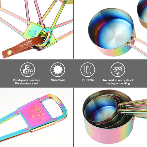 ColorMeHome 9 Piece Stainless Steel Rainbow/Iridescent/Oil Slick Measuring Cup and Spoon Set