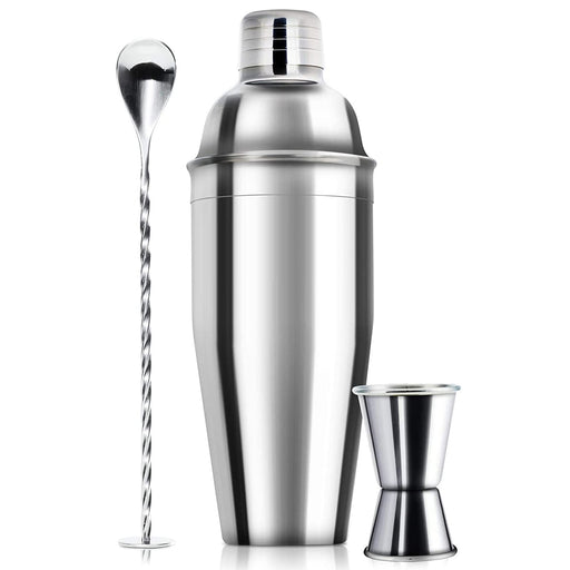 Zulay Kitchen Cocktail Shaker Stainless Steel Drink Mixer with Strainer 24  oz Silver Tumbler 