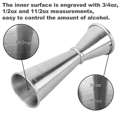 Zulay Kitchen Shot Measure Jigger For Bartending - Cocktail Jigger 18/8  Food-Grade Stainless Steel - Jigger 2 oz 1 oz Etched Markings - Cocktail