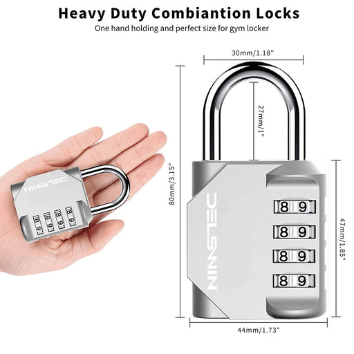 DELSWIN 4-Digit Combination Lock Outdoor Padlock - Heavy Duty Locker Lock with Hardened Steel Shackle, Waterproof Combo Lock for Gym Locker, Hasp