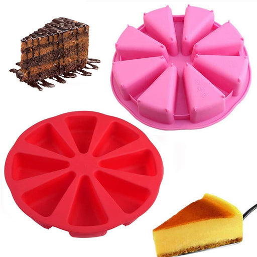 Silicone Cake Scone Pan 8 Cavity Pizza Cake Mold Triangle Silce Cake Pan  for Cornbread Brownies Muffins And Soap Bakeware Sets 2Pcs (Red)