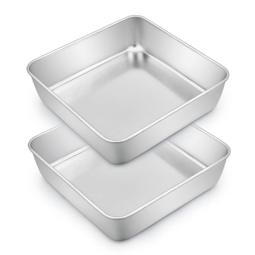 TeamFar Rectangular Cake Pan Set of 3, 10.5'' x 8'' x 2'' Stainless Steel  Baking Roasting Lasagna Brownie Cake Pan, Non-toxic & Sturdy, Brushed