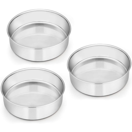 8 x 3 Inch Round Cake Pans, E-far Stainless Steel Deep Cake Baking Pan for  Layer Cake Chiffon Cheesecake, Healthy Metal Cake Tin for Birthday Wedding  Party, Straight Side & Dishwasher Safe 