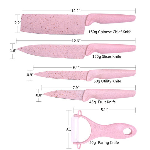 Styled Settings Pink Knife Set with Magnetic Knife Block - 6 PC