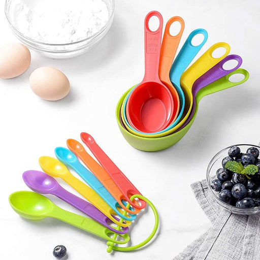 Plastic Measuring Cups and Spoons Set 14 Piece. Includes 11