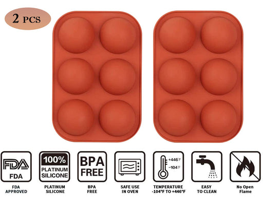 5Pack Sphere Silicone Molds,Ausplua Silicon Dome mold semi sphere Baking  Mould for Making Candy, Chocolate,Cake,Jelly,Variety Sizes（Brick Red)