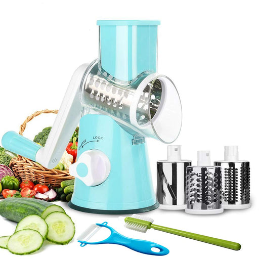 Ourokhome Rotary Cheese Grater Vegetable Slicer - Rotary Round Drum Grater  Chopper with 3 Stainless Steel Drums Strong Suction