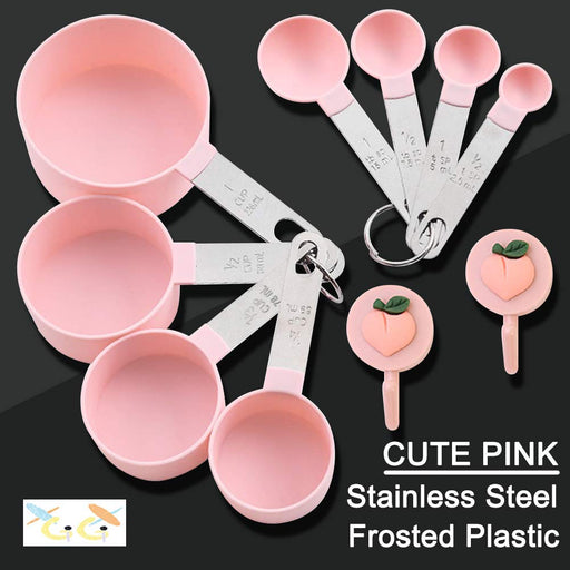 Pink Measuring Cups and Spoons Set - Sturdy 8PC Pink & Gold Measuring —  CHIMIYA