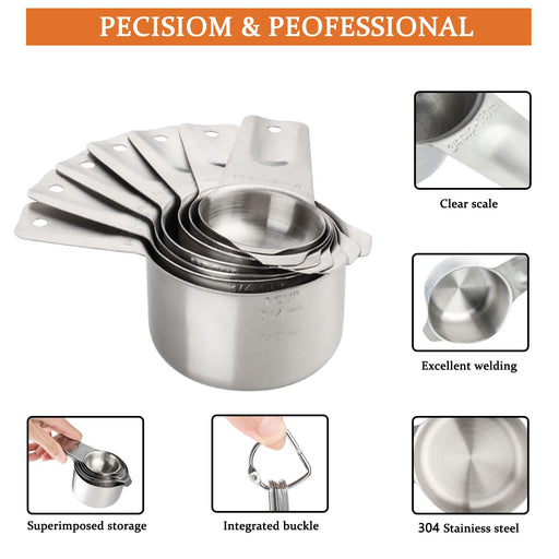 Stainless Steel Measuring Cups Set of 7 Heavy Duty Stackable Metal Mea —  CHIMIYA