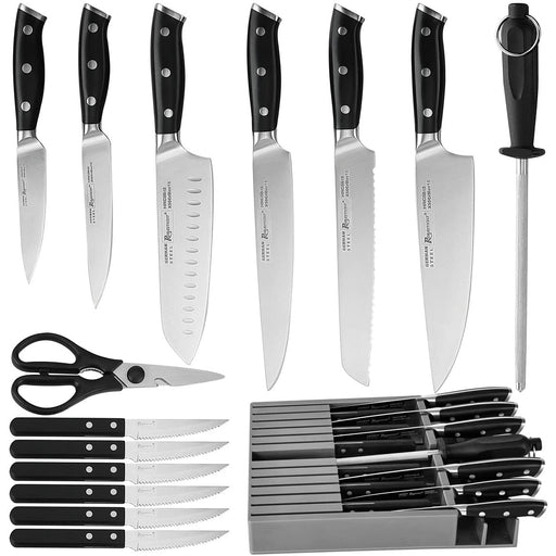syvio White Knife Set, Kitchen Knife Set With Block and Sharpener, 14 Piece  Kitchen Knives for Chopping, Slicing, Dicing&Cutting
