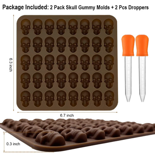 Herrnalise Gummy Skull Candy Molds Silicone,40 Cavity Non-Stick Skull Silicone Molds for Chocolate,Candy,Jelly,Ice Cube,Dog Treats etc., Adult Unisex