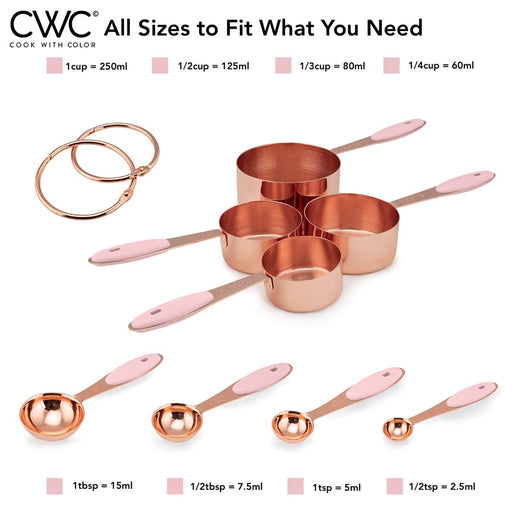 Copper Measuring Cups and Spoons Set of 10 Piece, Stainless Steel Nesting  Measuring Cup Set with Soft Touch Silicone Handles for Dry and Liquid  Ingredients 