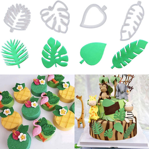 4 pcs Tropical Leaf Cookie Cutter, Palm Leaves Fondant Cutters Mold  Hawaiian Green Fondant Leaf Cookie Cutter for Gum Paste, Sugarcraft Candy,  Luau Cake Decorating