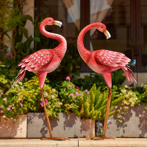 Pink Flamingo and Egret Garden Statues Sculptures, Tabletop Statue Resin  Birds Yard Art Outdoor Statue, Mini Pink Flamingo Lawn Ornaments for Home