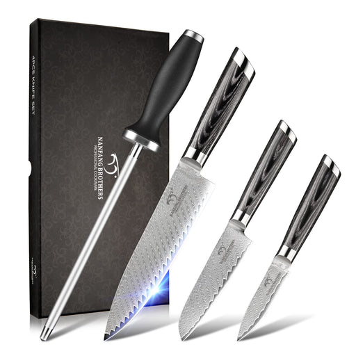 GladiatorsGuild G26- Professional Kitchen Knives Custom Made Damascus Steel  7 pcs of Professional Utility Chef Kitchen Knife Set with Chopper/Cleaver