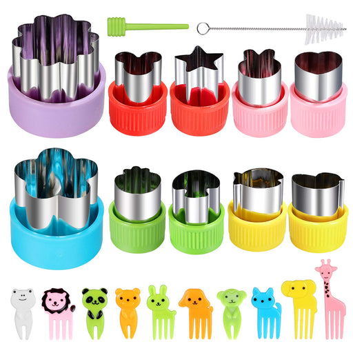 Vegetable Cutters Shapes Set, 20pcs Stainless Steel Mini Cookie Cutters,  Vegetable Cutter and Fruit Stamps Mold + 20pcs Cute Cartoon Animals Food