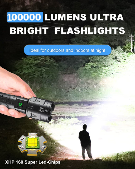 YIDUOZHH Rechargeable Flashlights High Lumens,90000 Lumen Brightest  Powerful Led Flashlight, Super Bright Flash Lights Battery Powered Handheld