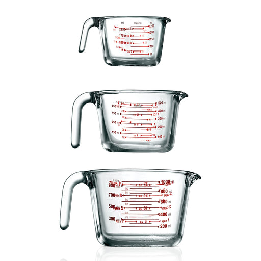 Simax Glass Measuring Cup | Durable Borosilicate Glass, Easy to Read Metric Measurements- Liter, Milliliter, Ounce, Sugar Grams, Flour Grams, Drip