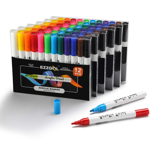 Arteza Acrylic Paint Markers, 7 Acrylic Paint Pens in Classic Colors, 3-in-1 Multi-Line Nibs, 5–15 mm Line, UV-Resistant, Art & Craft Supplies, Use