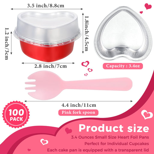 200 Pieces Red Heart Shaped Cake Pans with Lids 3.4 Ounces/ 100 ml Alu —  CHIMIYA