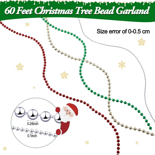 20 Feet Christmas Cane Garland Multi Color Glitter Beaded Garland Candy  Tree Beads Garland Red and White Plastic Beads Garland for Fireplace  Christmas