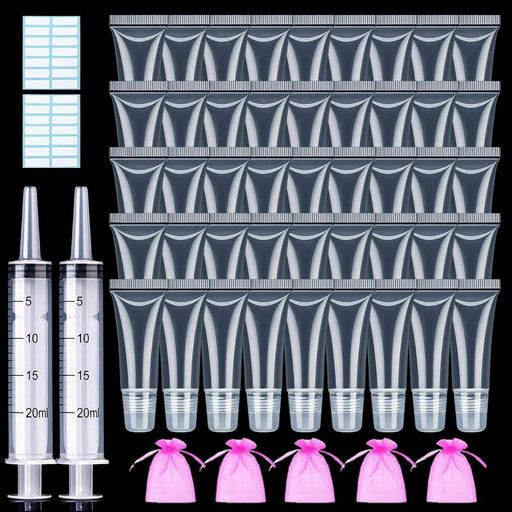 AMORIX 50PCS Lip Gloss Tubes 15ml Gold Cap Lip Gloss Containers Empty Lip  Balm Tubes Refillable Cosmetic Squeeze Lipgloss Tubes + 2 x 20ml Syringes