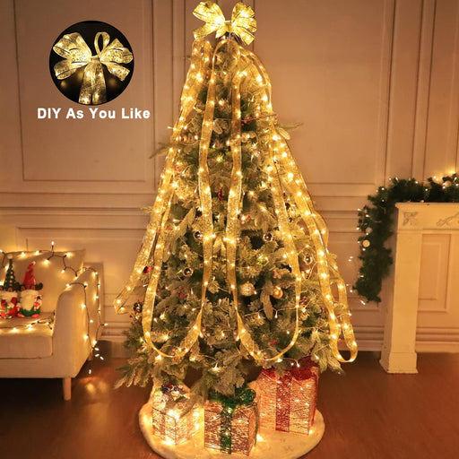 Longjin Gold Christmas Tree Ribbon Lights, 32.8Ft Lighted Ribbon For C —  CHIMIYA