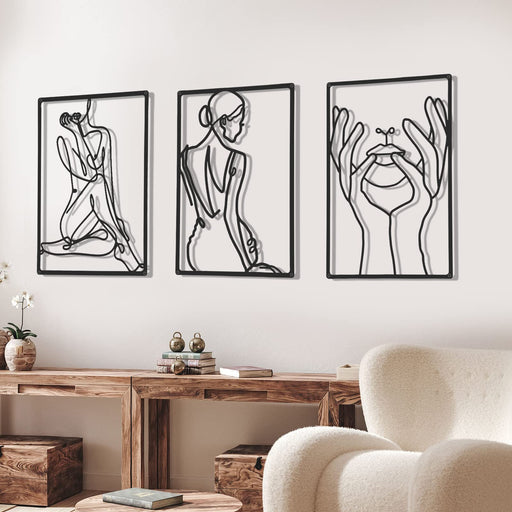 CHENGU 3 Pieces Metal Minimalist Abstract Woman Wall Art Line