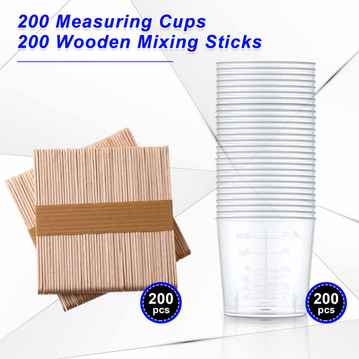 100 Pack Plastic Measuring Cups, 8 oz Disposable Mixing Cups with 100 Wooden Mixing Sticks, Can Be used for Epoxy Resin, Liquid Measuring, Paint Mixin