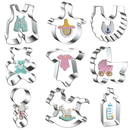 LUBTOSMN Baby Shower Cookie Cutter Set-7 Piece-Baby Onesie, Bib, Rattle,  Baby Bottle, Baby Carriage, Foot and Baby Word-Biscui Cookie Cutters  Fondant