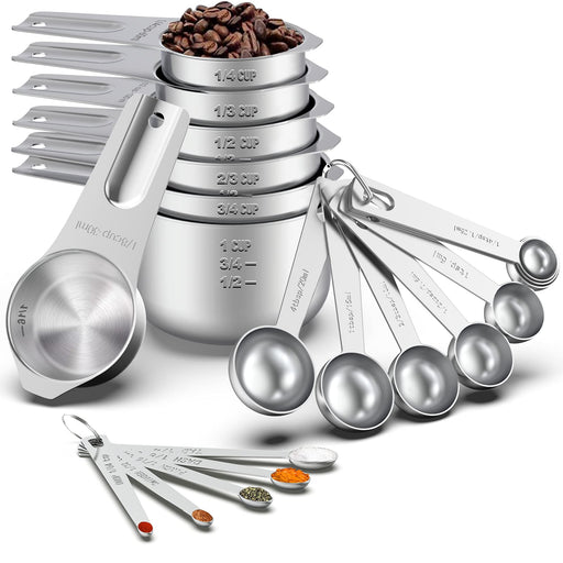  Measuring Cups and Magnetic Measuring Spoons Set, Wildone  Stainless Steel 16 Piece Set, 8 Measuring Cups & 7 Double Sided Stackable Magnetic  Measuring Spoons & 1 Leveler: Home & Kitchen